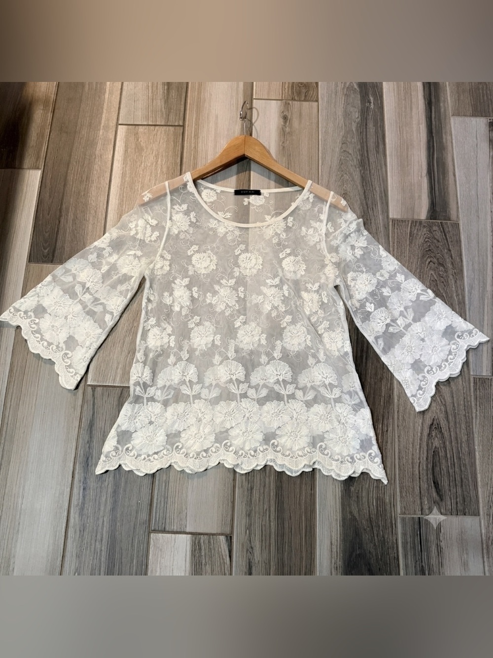 LOFT White Floral Lace Sheer Blouse